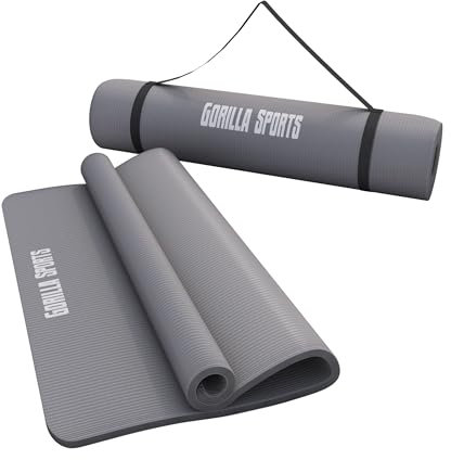GORILLA SPORTS® Yogamatte - 190x60x1,5 cm oder 190x100x1,5 cm, mit Tragegurt, Phthalatfrei, Rutschfest, Farbwahl - Gymnastikmatte, Fitnessmatte, Sportmatte, Trainingsmatte, Übungsmatte