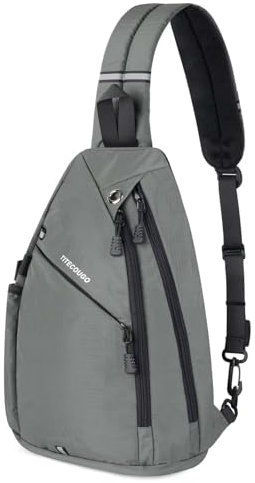 TITECOUGO Sling Backpack Travel Shoulder Bag One Strap Crossbody Bags Lightweight Chest Daypack Camp Day Packs for Women and Men Hiking Accessories Large Grey