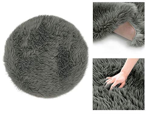 AmeliaHome Teppich Lammfell Kunstfell Hochflor Bettvorleger Dokka Anthrazit ⌀45 cm
