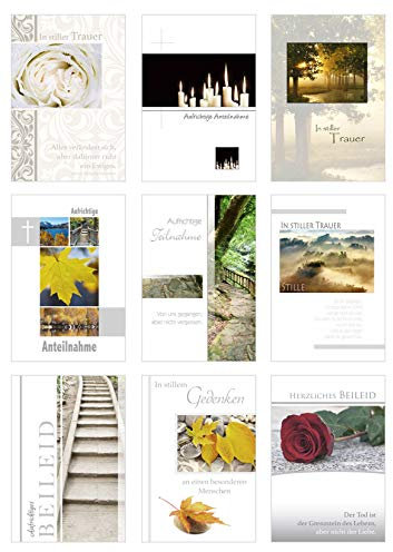 Edition Seidel Set 9 einfühlsame Trauerkarten/Beileidskarten mit Umschlag. Trauerkarte Beileidskarte mit Spruch schreiben (Doppelkarten/Klappkarten mit Briefumschlag