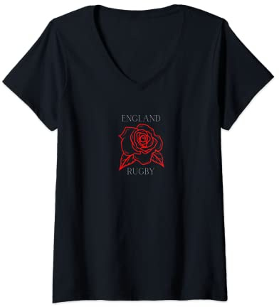 Womens English Rugby Rose - England Rugby Football Top V-Neck T-Shirt