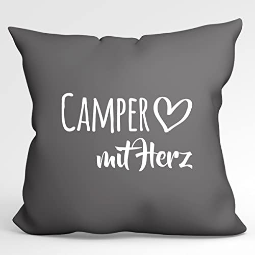Huuraa Zierkissenbezug Camper mit Herz Geschenk 40x40cm Steel Grey Baumwolle Camper Dekoration