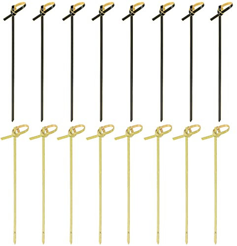 200 Pieces Cocktail Sticks Japaneses Style Bamboo Knotted Skewers Food Picks Toothpicks with Twisted Ends Canape Sticks for Wedding Bar Party Favors, 12cm