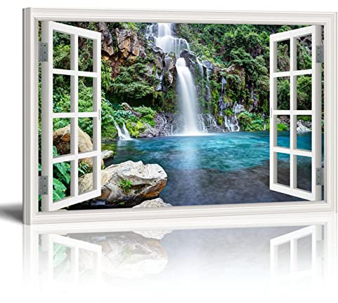 3d Wall Art Falsa Finestra Spiaggia Scenario Finestra Finta Astratta Wall Art Incorniciato Soggiorno Decorazione Della Parete 40x52 cm/16x20in Con Cornice