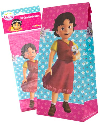 Party Factory `Heidi´ 10 Partytüten inklusive Sticker, 10x20x6cm, bunt, Papiertüten für Mitgebsel, Kindergeburtstag