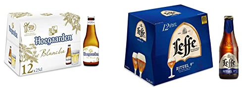 Bière Hoegaarden Blanche 4.9% Pack 12 Bouteilles 25cl & Bière Leffe Rituel 9° Pack 12 Bouteilles 25cl