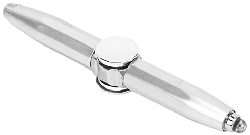 SPYMINNPOO Spinner Pen, Leuchtender Gyro-Kugelschreiber mit Fingerspitze, Fingerschreibstift mit LED-Licht Zum Stressabbau (Silber)