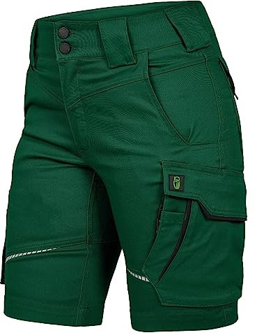 Leibwächter – Arbeitsshorts Damen Flex LINE Grün-schwarz – Größe 44 – Robuste Cargo Hose mit Taschen – Handwerker Shorts – Berufsbekleidung – Multifunktionshose mit Reflektoren