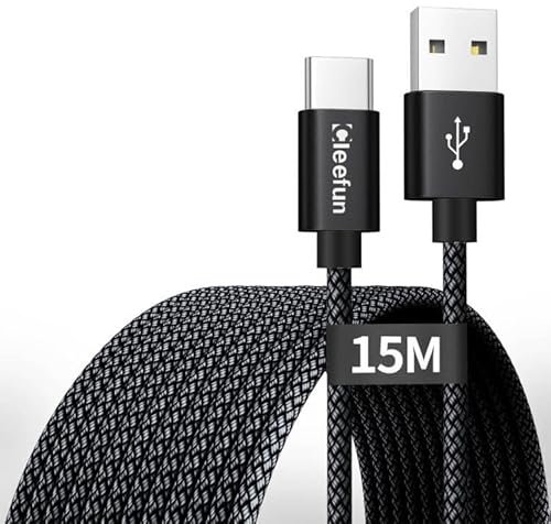 CLEEFUN Extra Lungo Cavo USB Type C 15m, USB 2.0 A-USB Tipo C per Galaxy S24 S23 M-oto S-ony Cellularis,Tablet,Security Camera,PS5 Controller,Altri Dispositivi con una Porta di Rapida Ricarica USB-C