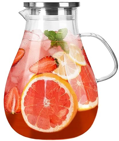 Glass Pitcher with Lid,1 Gallon Glass Water Pitcher Hot/Cold Water Jug, Juice and Iced Tea Beverage Carafe with Lid (Extra-Wide Mouth)