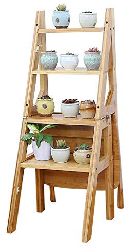 Escabeau Transformable en Bambou, Chaise d'escalier Domestique avec 4 marches pour bibliothèque et Cuisine, Charge maximale 100 kg