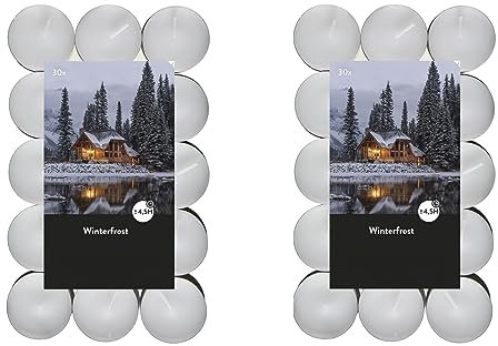 Teelichter Duft 2x30 Stück (60 Teelichter) - Brenndauer: 4,5 Std., Rußfrei - für Windlicht, Teelicht-Glas, Kerzenständer - Weihnachten, Deko, Hochzeit, Gastro (Weiß - Duft: Winterfrost)