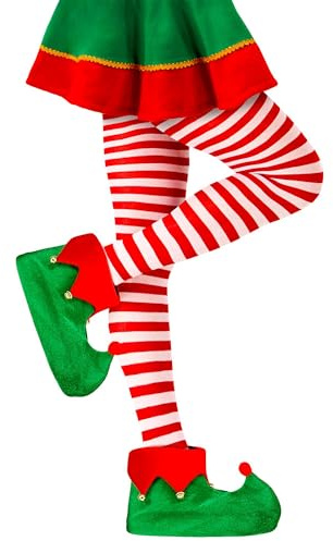 W WIDMANN MILANO Party Fashion - Strumpfhose Damen 70 DEN | Gestreifte Strumpfhose für Elfen / Wichtel Kostüme, Weihnachten, Karneval, Mottoparty