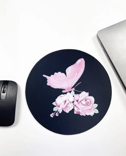 HealthyMoov Tapis de Souris Bureau Rond diamètre 20 cm Motif Design Papillon Anti-dérapant