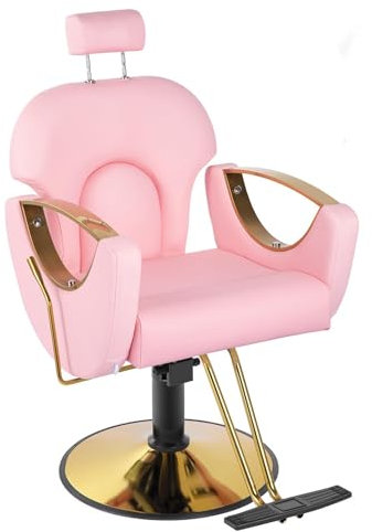 LipomA Friseurstuhl Mit 360° Drehung Und Hydraulikpumpe, Professioneller Friseursessel Frisörstuhl Höhenverstellbar,Barbersessel Für Spa, Schönheit,Rosa