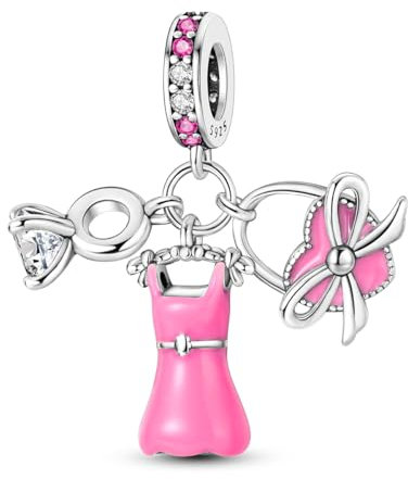 NARMO 925 Sterling Silber Charm für Pandora Armband Rosa Kleid&Tasche Dangle Charms für Frauen Mädchen Schmuck Geschenke