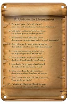 Blechschild Spruch 12x18 cm 10 Gebote für Ehemänner sage ja Deko Schild
