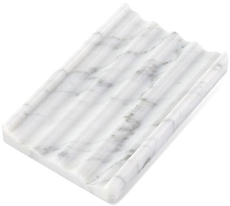 Koville Porte-Savon en Marbre Naturel Italien pour Douche, Plateau à Savon en Pierre pour Salle de Bain, Porte-Savon pour Lavabo, Support à Éponge pour Conserver Les Savonnettes Sèches