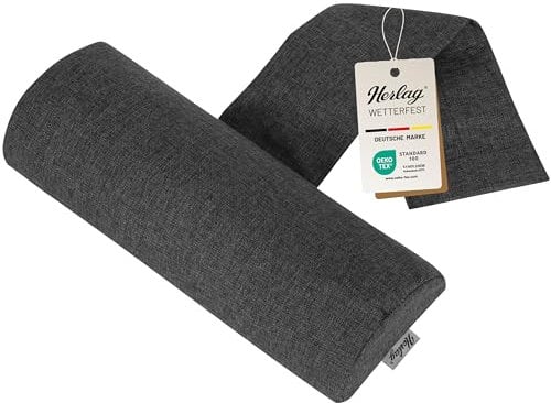 Herlag Nackenpolster Sunny 40x15x7,5cm | Zubehör Gartenstuhlauflage für Extra Komfort | Wetterfestes Kopfkissen | Gartenmöbelauflage Wasserfest & UV-Schutz | Öko Tex 100 | Anthrazit