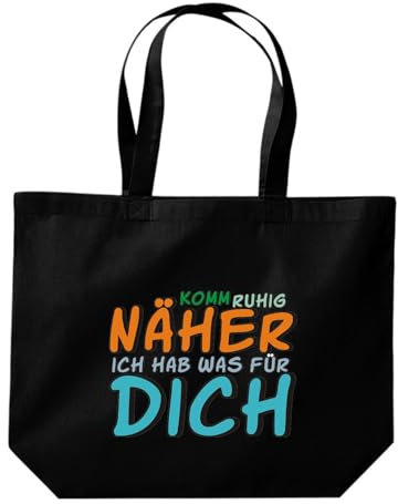 Shirtinstyle Beutel Tasche, Komm ruhig näher ich hab was für Dich, Jute, Shopper, Tasche, Farbe Schwarz