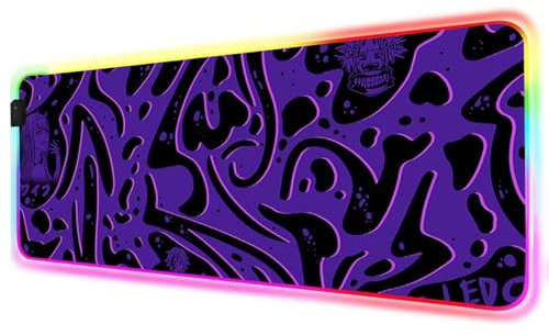 RGB Tapis de Souris Gaming Grand Tapis de Souris XXL 800x300x4mm 14 Modes d'éclairage LED Lumineuse Tapis de Souris Mouse Pad Rétroéclairage pour Gamer Clavier PC, Géométrie Violette