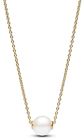 PANDORA Timeless Behandelte Süßwasserzuchtperle Collier-Halskette aus Sterling Silber mit vergoldeter Metalllegierung und Zirkonia Steinen, Größe 45cm, 363167C01-45