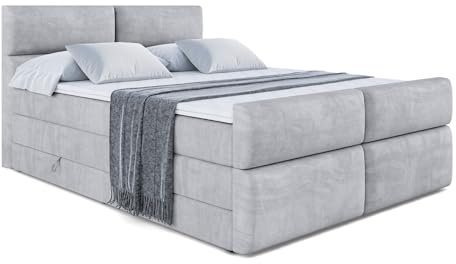 ALTDECOR Boxspringbett mit Matratze und Lattenrost, Topper, Fußteil,Polsterbett mit Bettkasten, Bett mit Stauraum H3- und H4- Matratze, Doppelbett - BOXI3-Z King - 200x200 - Grau Monolith