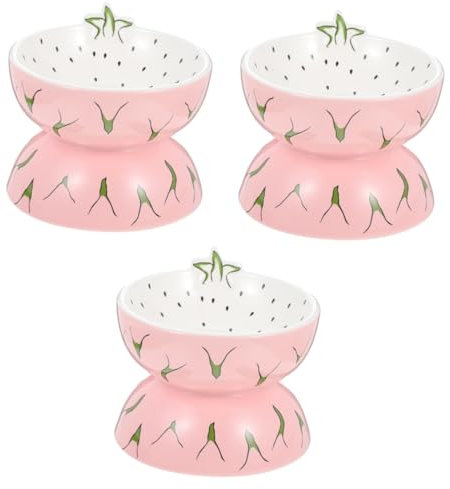 Happyyami 3 Pièces Bol en Céramique pour Animaux De Compagnie Chat Alimentation Abreuvoirs Gamelle Pratique pour Plat De Nourriture pour Chat Plats De Chat Large Biseau Gobelet Rose