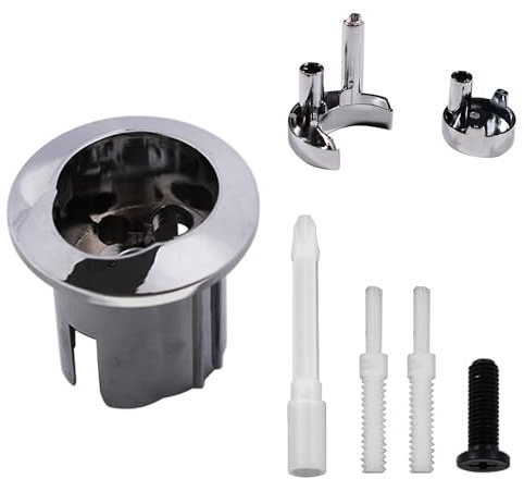 Botón de descarga de inodoro de repuesto compatible con Ah0001800R con doble botón de descarga roscado, varillas de empuje roscadas de cuerpo corto D2D cromado