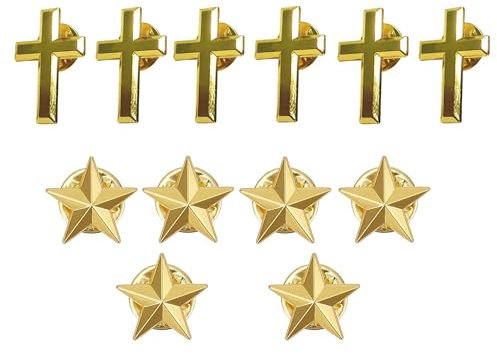 Hezhou 12 Stück Stern und Kreuz Anstecknadeln, Gold, Klassisch, Hochwertig, Anstecknadel