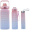 YiQinzcxg Wasserflasche Set Motivierende Trinkflasche Sport Wasserflasche mit Aufkleber Tragbare Wiederverwendbare Becher Trinkflaschen mit Deckel und Strohhalmen für Erwachsene Erinnerung Aufkleber