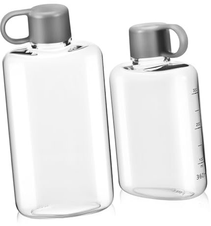 CORHAD 2 Stücke Tragbare Wasserflasche und Reisebecher Sport Trinkflasche für Camping Fitness und Radfahren Leckdicht Schlankes Design Transparent