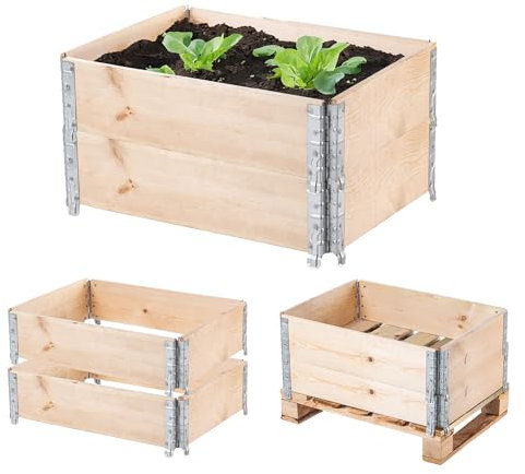 KADAX Palettenrahmen aus Holz, Stapelbare Holzrahmen, Aufsatzrahmen für Garten, Hochbeet Rahmen, Pflanzkasten, Gartenbeet, Gemüsebeet, Kräuterbeet (2-er Set 80x60x22,5 cm)