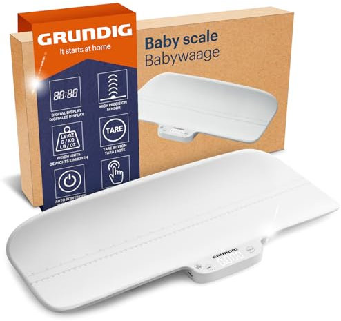 GRUNDIG Babywaage mit Körperlängen Messung - hochpräzise Baby Waage mit Hold Automatik für genaue Ergebnisse bei Strampelmäusen - Digital Scale mit Tara Funktion - bis 40kg belastbar (ohne Batterien)