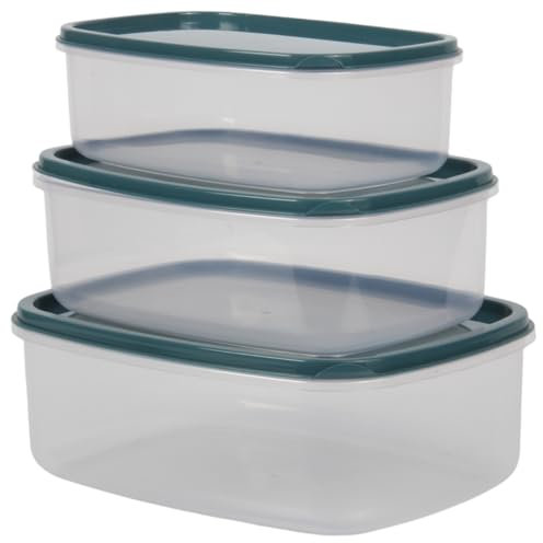 Jolie Max 3pcs Rectangle Food Storage Container Set with Lid. Airtight Plastic Kitchen Storage Box. Microwave, Freezer & Dishwasher Safe. Space Saving, Leakproof, BPA Free Storage Set. (Aqua Blue)