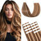 Benehair Tape in Extensions Echthaar, Invisible Tape Extensions Echt Haar, 30CM Haarverlängerung Echthaar Tapes, Remy Natural Tapes Extensions Echthaar, 10Pcs 10g Schokoladenbraun Gemischt Hellbraun