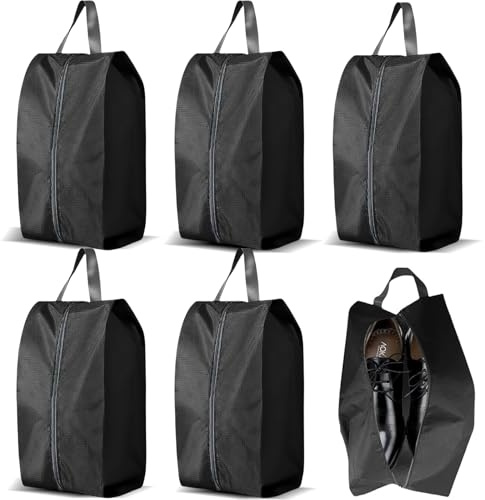5 PCS Black Shoe Bags for Travel Waterproof Shoe Bag Football Boot Bag Portable Shoes Bag Zipper Organizer Bag Shoe Storage Pack Waterproof Dust Proof Shoe Bags for Storage (Under Size 39)