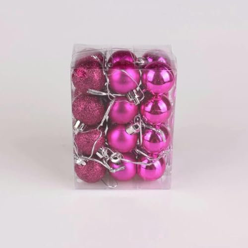 Juego de 24 Bolas de Navidad con Purpurina de 12 Colores para decoración de árboles de Navidad, Color Fucsia