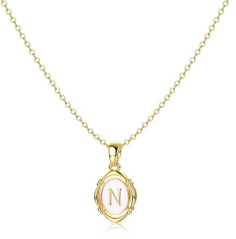 BodyBonita Kette mit Buchstabe - Oval Halskette Damen Gold, 14K Vergoldet Initialen Halskette Goldkette Kette Mit Namen, Exquisit Anhänger A-Z Namenskette Personalisierte für Damen Mädchen