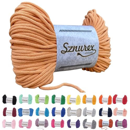 Makramee Garn 5mm x 100m Baumwollschnur Garn für Makramee-Schnur über 50 Farben Oeko-TEX Zertifiziert Baumwollkordel, Baumwollgarn mit Polyesterkern für DIY (Aprikose, 5mm/100 Meter)