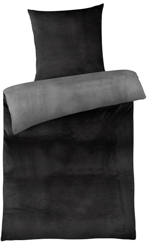 Carpe Sonno Cashmere Touch Bettwäsche 155x220 cm Winter – Grau Schwarz | Kuschelige Winterbettwäsche aus Teddy-Fleece-Plüsch | warm & flauschig | Deckenbezug + Kissenbezug 80x80