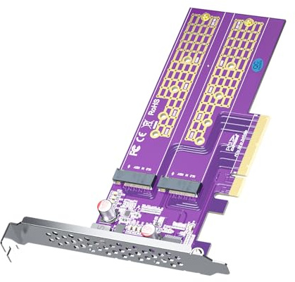 Dual M.2 to PCIe X8 Adapter M.2 NVMe SSD to PCIe 3.0 X8 Host Controller Expansion Card, Support 22110/2280/2260/2242/2230 M.2 NVMe SSD, without PCIe bifurcation function