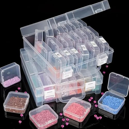 AKOLAFE 3er Set Aufbewahrungsboxen Klein mit 72 Mini Perlen Aufbewahrungsbox Klein Sortierboxen für Kleinteile Klarem Diamond Painting Aufbewahrungsbox fur Perlen, Schmuck, Bastelartikel