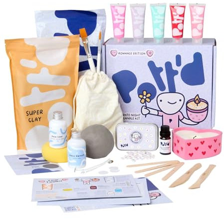 Pott'd Date Night Kerzen-Set – Romantisches DIY-Bastelset für Paare. Mit lufttrocknendem Ton, Kerzenwachs, Farben, Werkzeugen & Duftöl – Perfekt für Valentinstag, Jahrestage oder Romantische Abende.