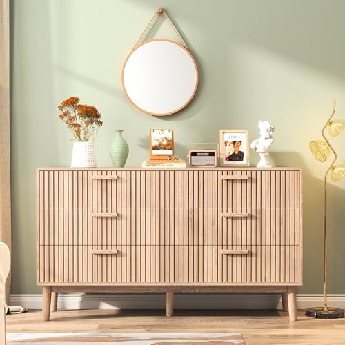 WOBOPCG Kommode mit 6 Schubladen, Schlafzimmerkommode, Holz, Schubladenschrank, Aufbewahrungsschrank mit Schubladen, für Schlafzimmer, Wohnzimmer, Flur (Holz, 6 Schubladen-B)