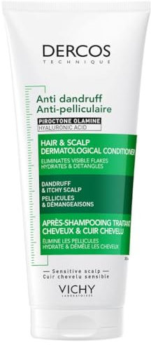Vichy Dercos Anti-Schuppen Conditioner, Feuchtigkeitsspendende Haarspülung, Juckreizmildernd, Bei anhaftenden Schuppen, Für empfindliche Kopfhaut und colorierte Haare geeignet, 200 ml