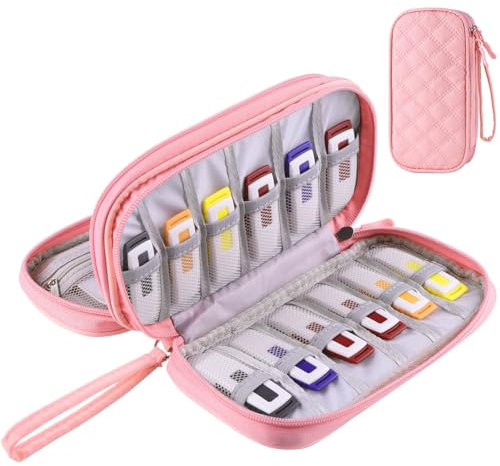 USB Flash Drive Case, Portable USB Holder Storage Bag for Samsung/Sandisk USB Memory Stick/Thumb Drive/Jump Drive/SD Card, with 18 Slots (Pink)