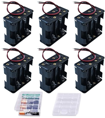 8 x 1,5VAA-Batterieeinsätze 12V, 6 Stück, mit Anschlusskabel | Batteriehalter Gehäuse Kunststoff, Akku Aufbewahrungsbox, Für 8 x 1,5V AA Batterie, 8 Slots