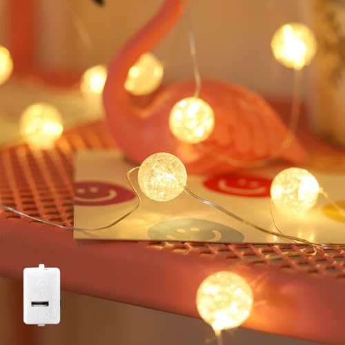 ENLACE LED Kristallkugel-Lichterkette, 1M 10 LED Crackle Ball Lichterkette mit Knopfbatterie, Warmweiß Lichterketten Kristall Kugeln für Innen Hochzeit Weihnachten Valentinstag Party