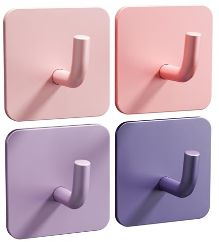 DEKAZIA® 4er-Set Kindergarderobe Mädchen, Kleiderhaken Kinder Klebehaken | Garderobenhaken, rosa, lila, altrosa, selbstklebend, ohne Bohren, Kinderzimmer, Wandhaken, für Kindergarten & Kita